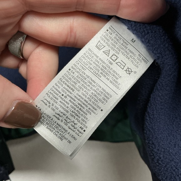 Old Navy Womens Fraser Plaid Green Navy Fleece Lined Puffer Jacket Coat Medium - Picture 3 of 8